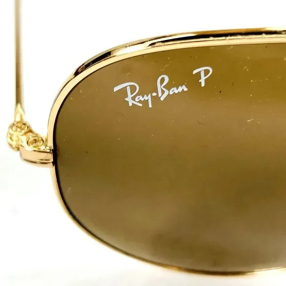 Ray-Ban P Polarized Aviator Sunglasses Vtg Italy Gold Metal Large Oval Preppy - Picture 2 of 16